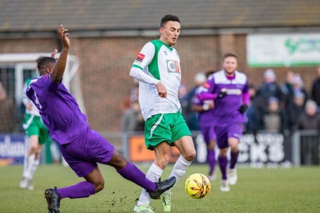 Jimmy Muitt on the ball for Bognor against Enfield / Picture by Tim Hale