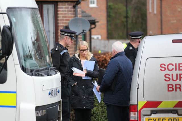 Man arrested on charges of making explosives at Belmont Lane, Hassocks, West Sussex. Picture: Eddie Mitchell