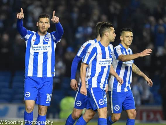 Tomer Hemed celebrates scoring against Leeds in November. Picture by Phil Westlake (PW Sporting Photography)