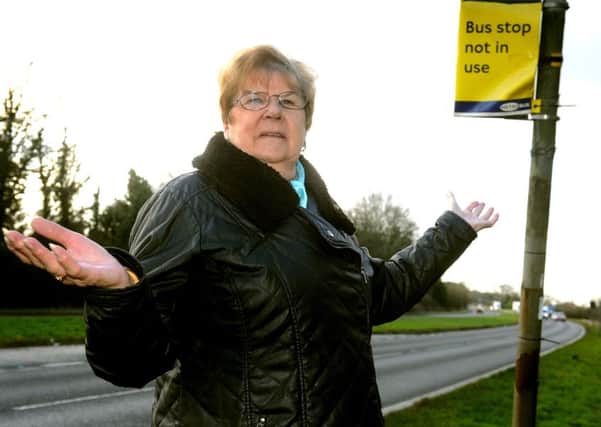 Margaret Alford BEM is complaining over bus stop suspension on the A24. Pic Steve Robards  SR1700337 SUS-171101-115437001