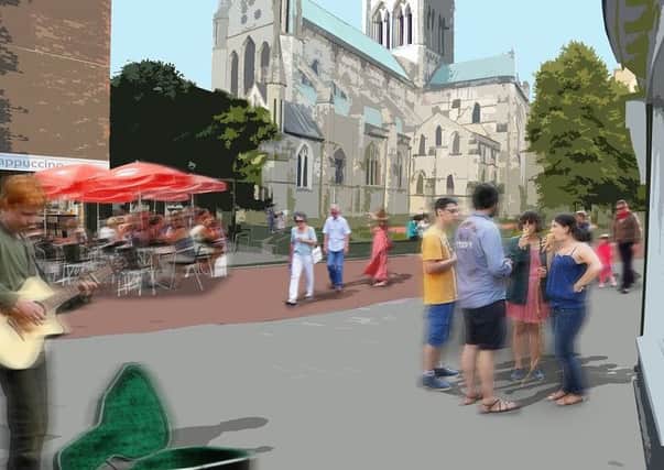 A West Street piazza is here illustrated as part of the potential redevelopment for the city centre