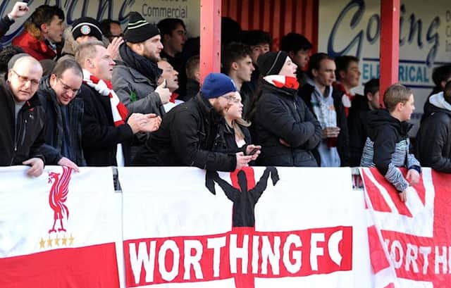Worthing fans watch the FA Trophy tie with Sutton United. Picture: Stephen Goodger