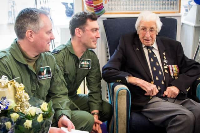 Pilot Joe Rigg and Navigator Mark Swinton (XV Squadron, RAF Lossiemouth) paid a surprise visit to Bill on Tuesday (January 17). Picture: Royal Air Force Benevolent Fund