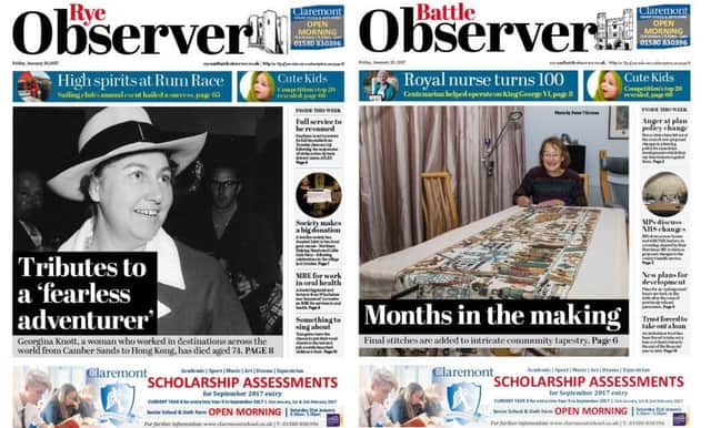 Rye Observer and Battle Observer front pages 20-01-17. SUS-170120-112305001