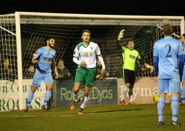 Ed Sanders, pictured after scoring against Horsham last month / Picture by Tim Hale