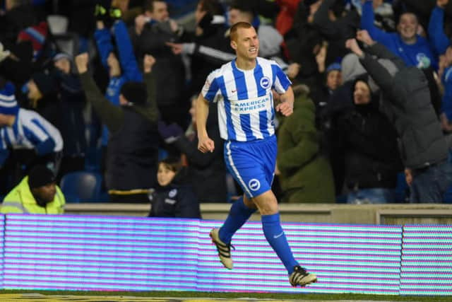 Steve Sidwell celebrates Albion's winner. Picture by Phil Westlake (PW Sporting Photography)