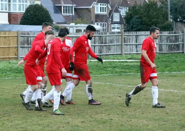 Pirates celebrate a goal / Picture by Roger Smith