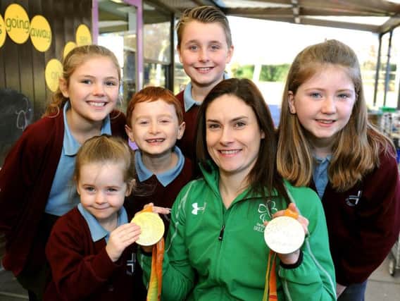 Irish paralympic gold medallist cyclist Katie-George Dunlevy at St Robert Southwell School