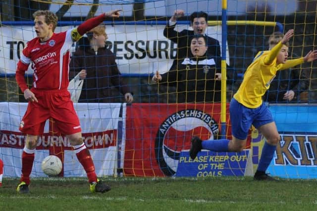 Eastbourne Town V Crawley Down Gatwick -Eastbourne goal is disallowed (Photo by Jon Rigby) SUS-170122-232538008