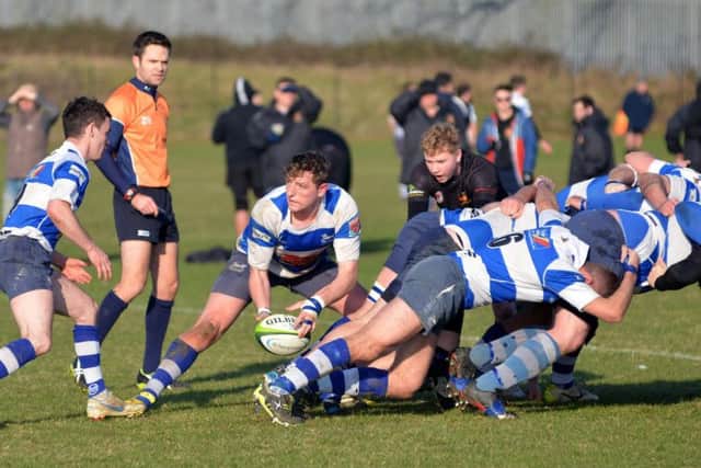 John Hanagarth collects the ball from the base of a scrum. Picture by Justin Lycett