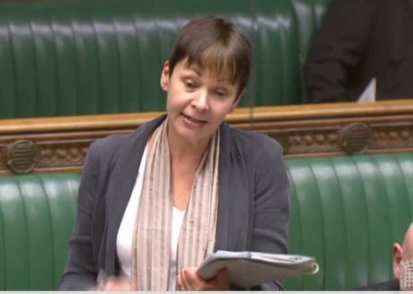 Caroline Lucas, Brighton Pavilion MP, speaking about Trident in the House of Commons (photo from Parliament.tv).