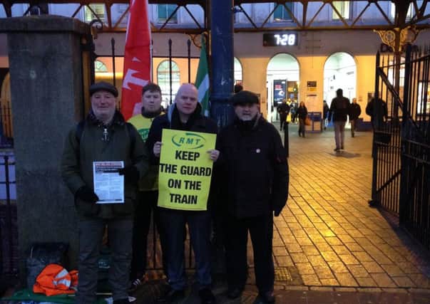 Picket by RMT members outside Brighton station (photo submitted).