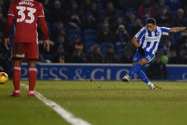 Anthony Knockaert sends a free kick just wide. Picture by Phil Westlake (PW Sporting Photography)