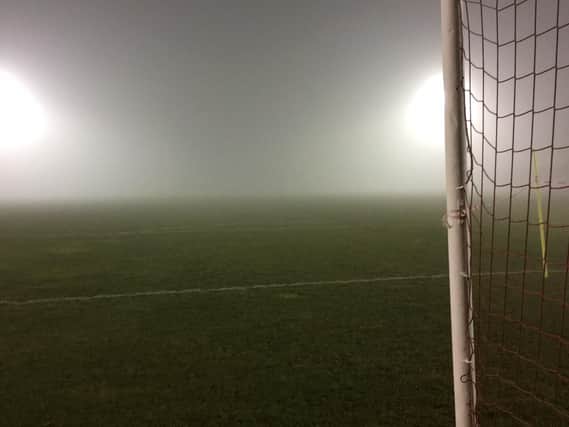 The foggy scene at Reachfields which caused the Hythe Town versus Hastings United football match to be postponed. Picture courtesy Liam Willis