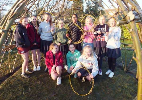 Girls at The Towers School, in Upper Beeding, took part in an eco-building project to build a live willow dome