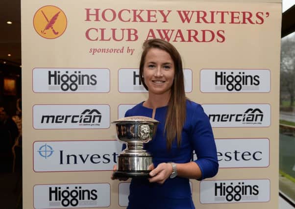 Maddie Hinch with her UK Player of the Year Award chosen by members of the Hockey Writers Club