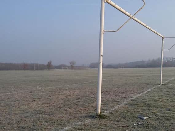 The frosty scene at Bexhill Road last weekend, where Rye Town's match away to Bexhill Town was postponed. Picture by Simon Newstead