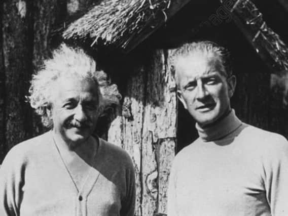Albert Einstein pictured with Commander Oliver Locker-Lampson. In 1933 the officer invited the German-born physicist to England to evade persecution by the Nazis.