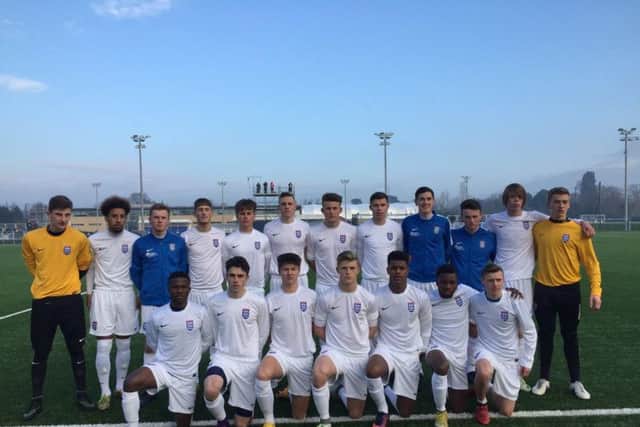 England Colleges squad at Chelsea's Cobham training ground on Monday