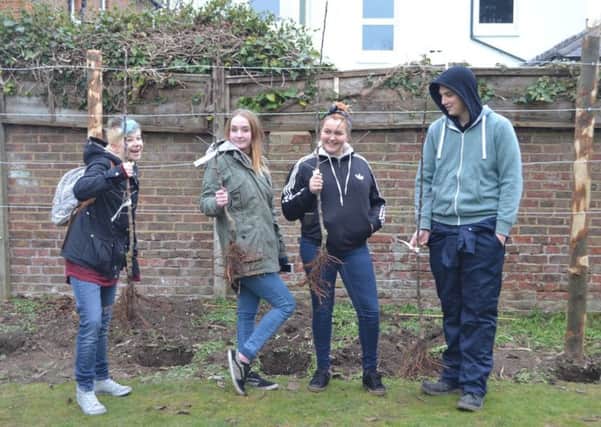 Some of the young people planting trees at Worthing Foyer