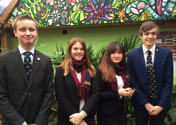 Toby Watson, Georgia McCarthy, Madge Hung and Ross Mclean, upper Sixth Biology students