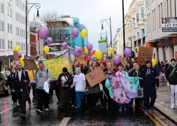 A protest against cuts to youth services in Brighton and Hove on Saturday