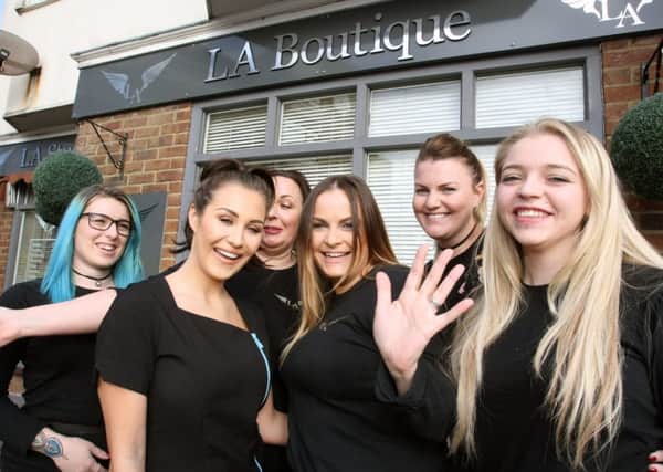 Salon owner, Louisa Anderson, said the trio of TV stars which included CBB star Chloe Goodman (front left) 'loved it'. Picture: Derek Martin