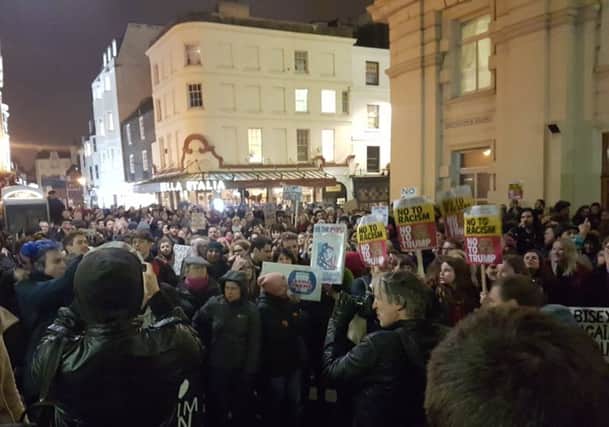 The crowds outside Brighton Town Hall