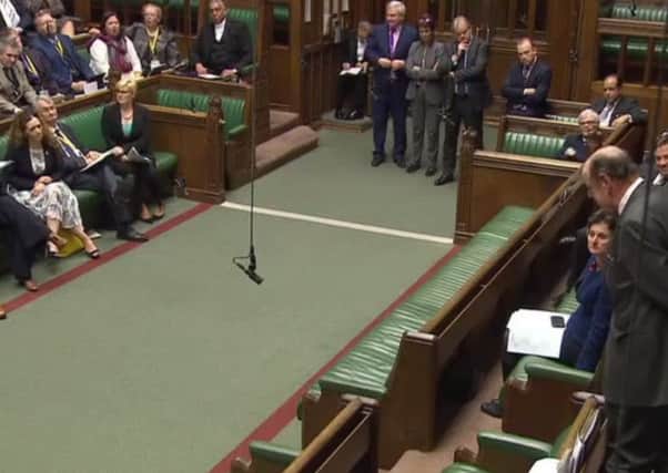 Mid Sussex MP Sir Nicholas Soames apologising to SNP MP Tasmina Ahmed-Sheikh (photo from Parliament.tv).