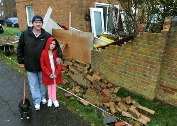 Ralph Spence with his daughter Carly where a car hit his house badly damaging it, Crawley. Pic Steve Robards  SR1701645 SUS-170131-131340001