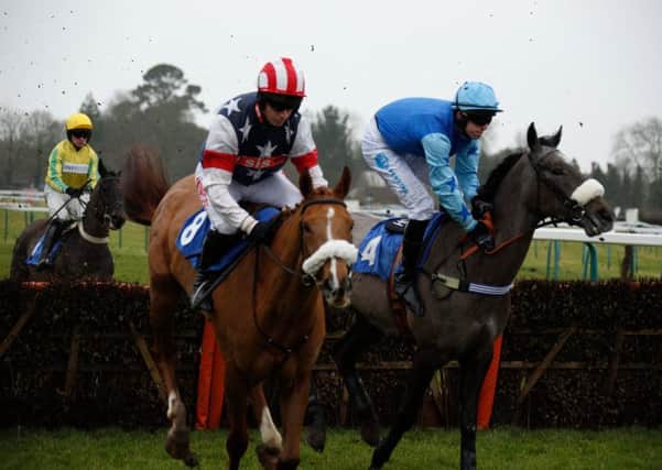 Action from Fontwell's opening race ... before the mud took over / Picture by Clive Bennett
