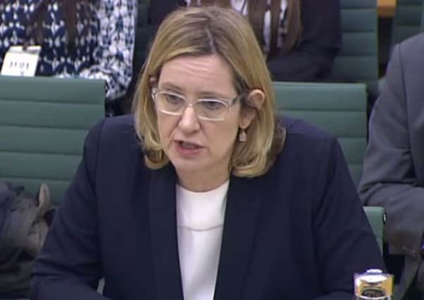 Amber Rudd speaking to the Home Affairs Select Committee (photo from Parliament.tv).