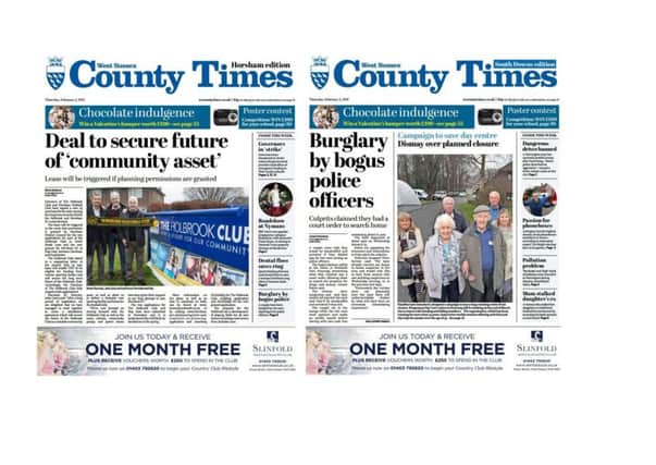 Front pages of the West Sussex County Times (Thursday February 2 edition)