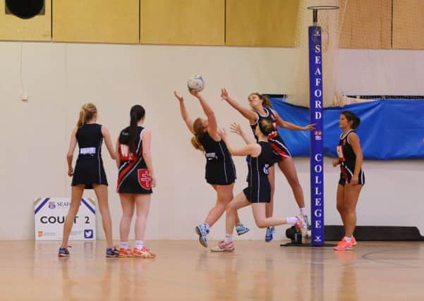 Netball action at Seaford College's tournament - this is Seaford facing New Hall