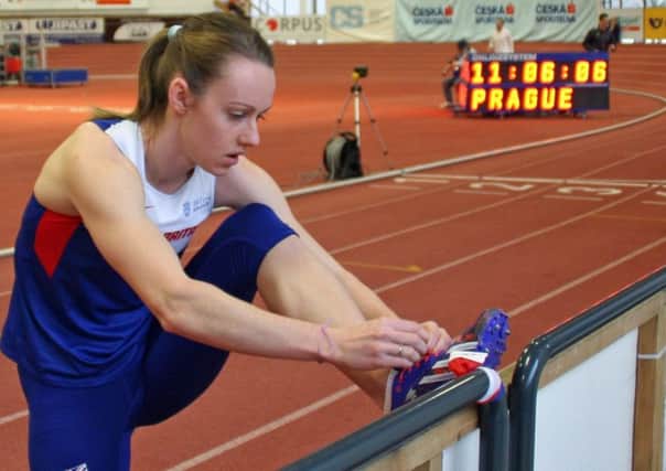 Elise Lovell gets ready for action at the Combined Events International Indoor Match in Prague