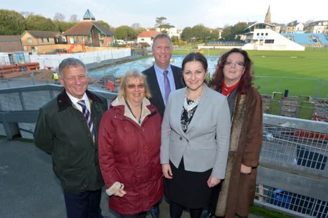 Eastbourne MP Caroline Ansell, commerce boss Christina Ewbank, Derek Godfrey from the SLEP, Eastbourne borough councillor Gill Mattock and the county council's David Elkin are pictured at Devonshire Park where work has already begun. SUS-170202-123623001
