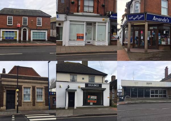 Empty and closing-down shops in High Street, Selsey