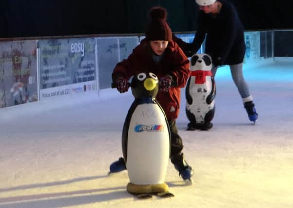 The Towers Junior School  pupils practising skating skills with the help of a penguin