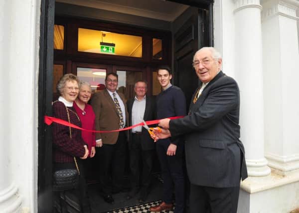 28/1/15- Opening of the new Pelham Community Facility in Sidley.  Bexhill Mayor Cllr Brian Kentfield cutting the ribbon. SUS-150128-115713001