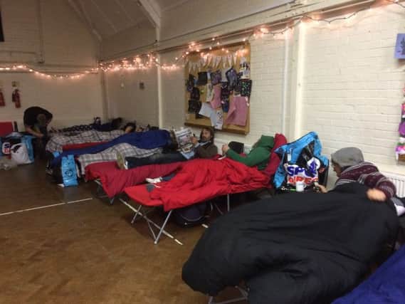 Bedding down for the night at the Snowflake Winter Night Shelter.