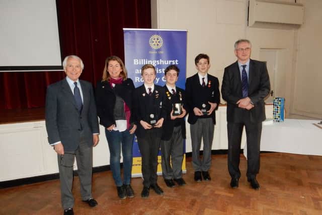 The winning Great Walstead School team with judges Martin Spurrier (left), Lucy Pitts and Gary Shipton (Right).