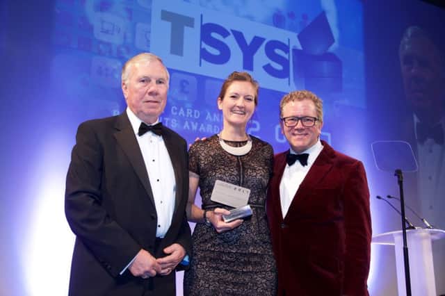 Volunteering award for Amex  L/R Roger Alexander, Chair of the Awards Judging Panel, Melanie Green American Express and Jon Culshaw