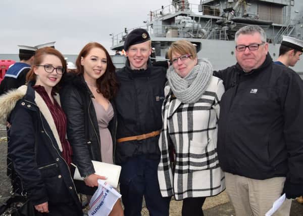 Able Seaman Bradley Alderton was reunited with his family after completing a 13-month mission on board Royal Navy patrol ship HMS Mersey.