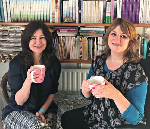 Kate Harrison and Sarah Rayner, authors of Making Friends with Depression, having a cuppa in Sarahs Brighton office (Photograph: Sebastian Rose) SUS-170130-144908001