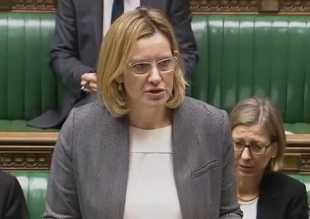 Amber Rudd addressing the Government's child refugee policy in the House of Commons (photo from Parliament.tv).