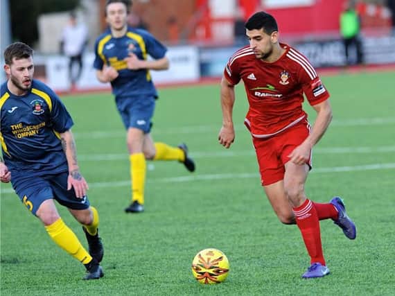 Omar Bugiel in action for Worthing against Needham Market on Saturday. Picture by Stephen Goodger