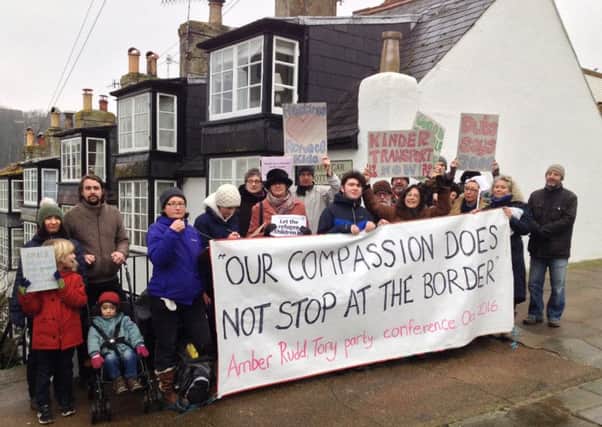 A protest against the Government's child refugees policy outside Hastings and Rye MP Amber Rudd's home (photo courtesy of Peace News).