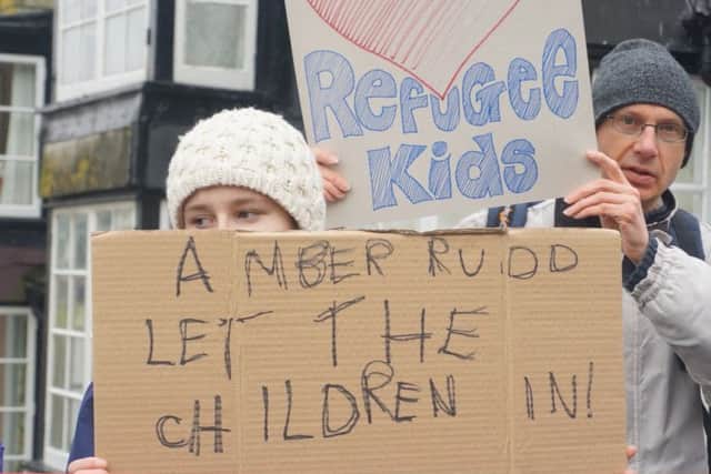 A protest against the Government's child refugees policy outside Hastings and Rye MP Amber Rudd's home (photo courtesy of James Bloomfield).