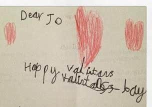 Jo Fuller's welcome Valentine's card