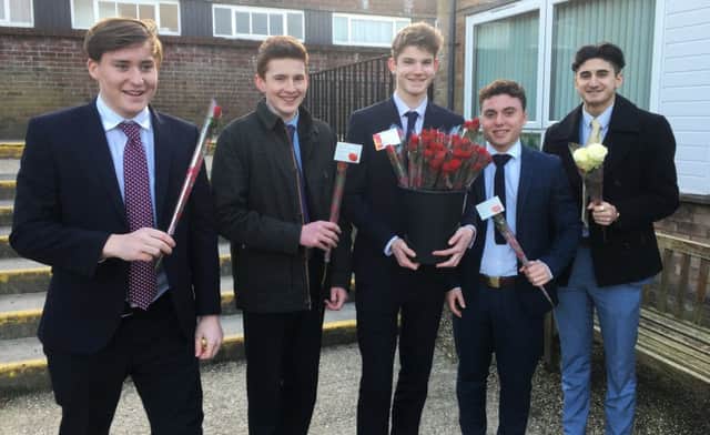Students head out on their rose delivery service